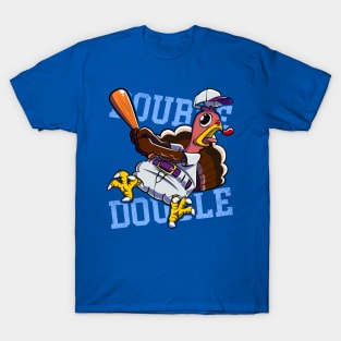 Double Play! | Funny Cartoon Turkey Gobble Baseball Player T-Shirt